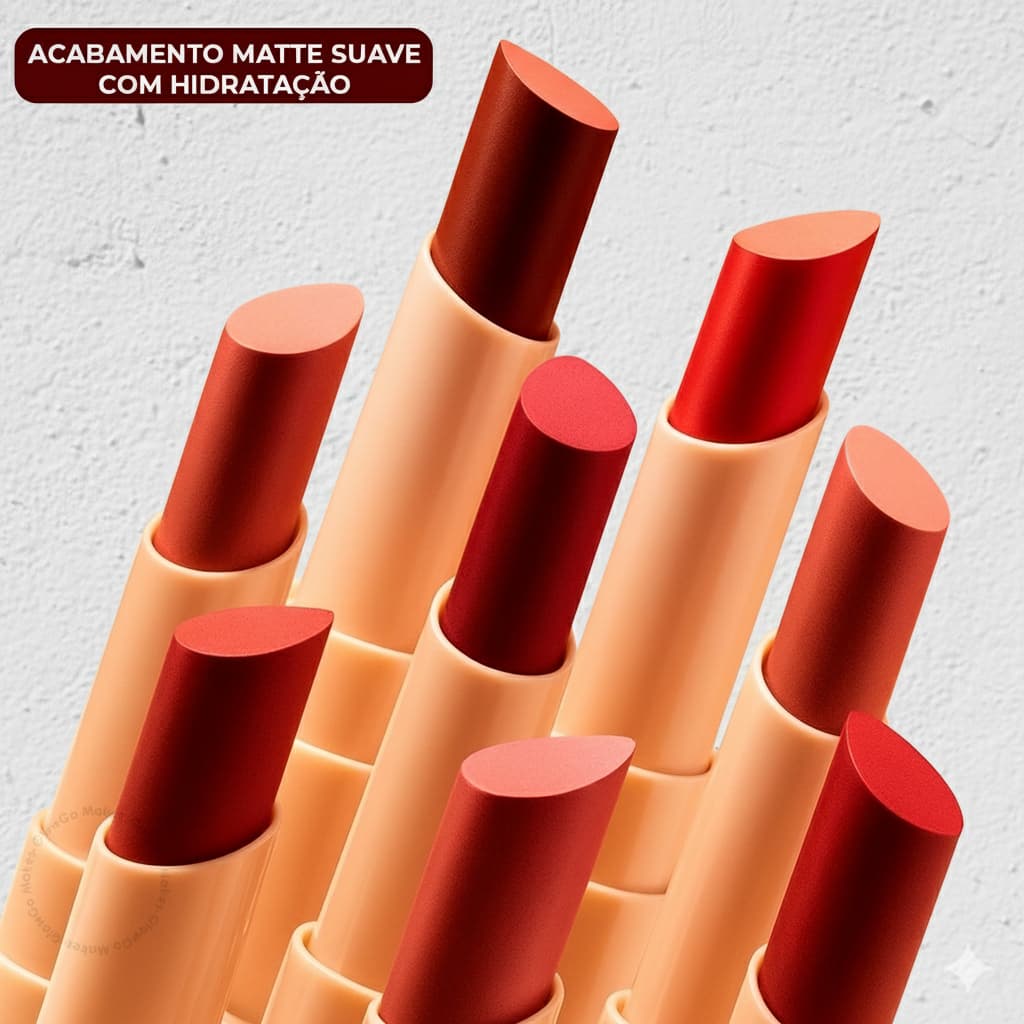 Batom Bala Matte Glass Creamy Ruby Rose – Efeito Matte, Toque Cremoso