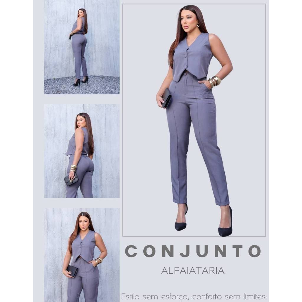 Conjunto Alfaiataria Feminino Premium Elegante Com Colete E Calça Social Empresária Chique Trabalho