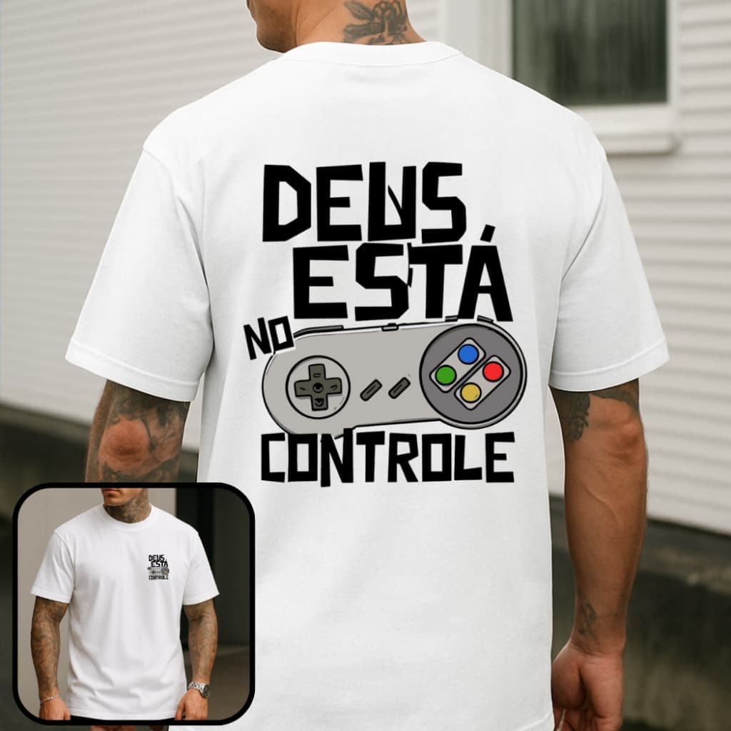 Camiseta Blusa T-Shirt Masculina DEUS ESTÁ NO CONTROLE 100% Algodão Premium Malha 30.1 Penteada de Qualidade e Conforto