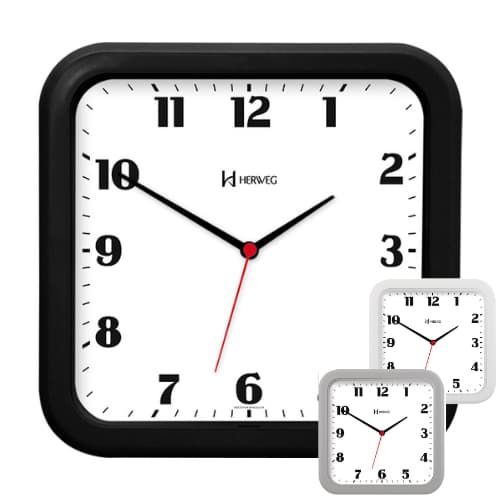 Relógio de Parede Sala Cozinha Quadrado Liso Herweg - 6145 23cm