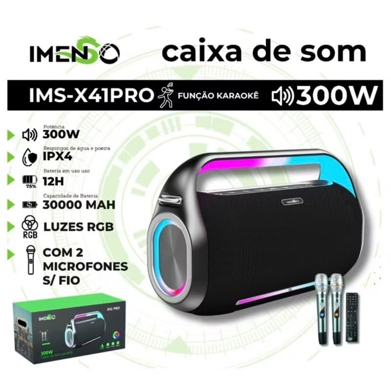 Caixa De Som IMENSO IMS X41 Pro 300w 30000mAh Ipx4 C/ 2 Mic