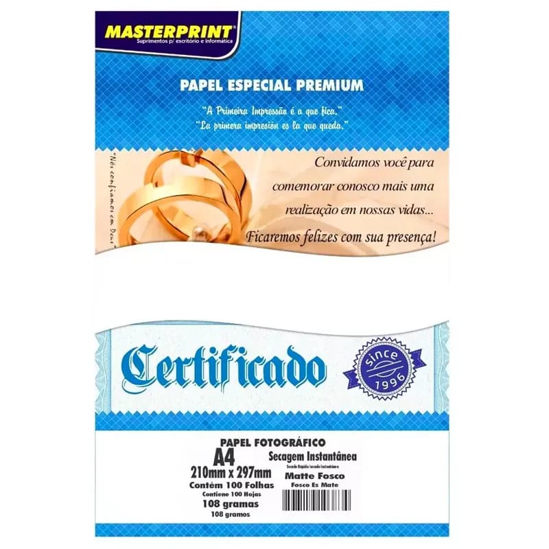 Papel Fotográfico A4 Matte 108g/m² Fosco 100 Folhas – Masterprint