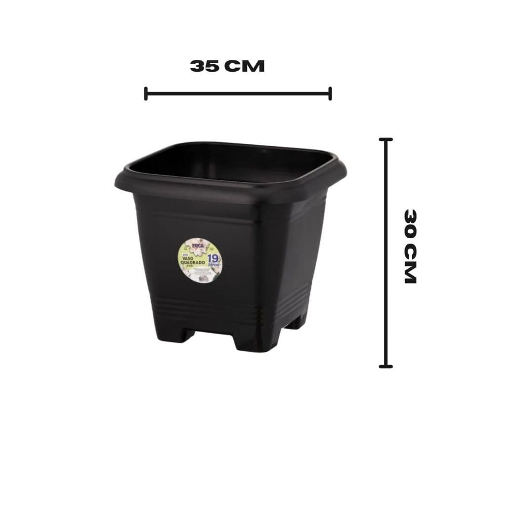 Vaso para plantas Quadrado de Plástico Preto – 19 Litros