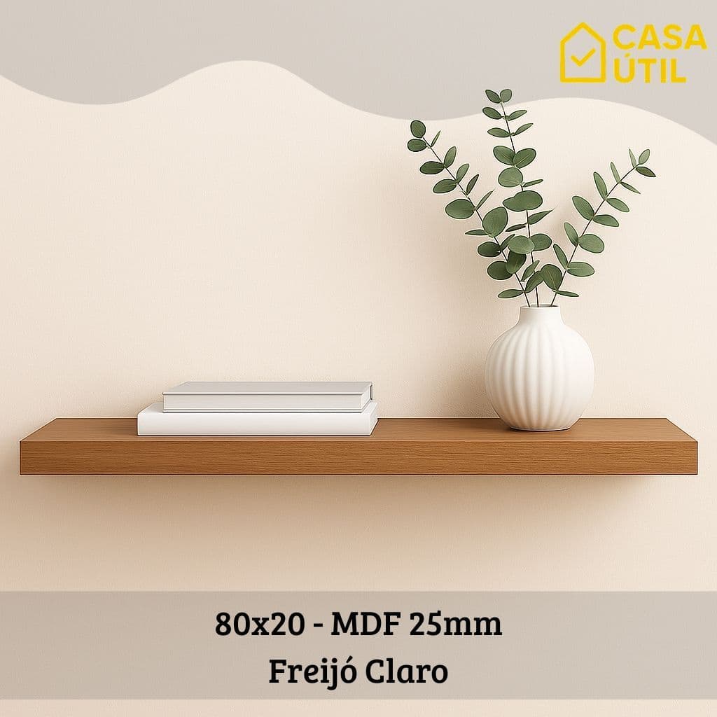 Prateleira 80x20 cm MDF 25mm Freijó Claro com Suporte Invisível Reforçado| Sala, Cozinha e Quarto