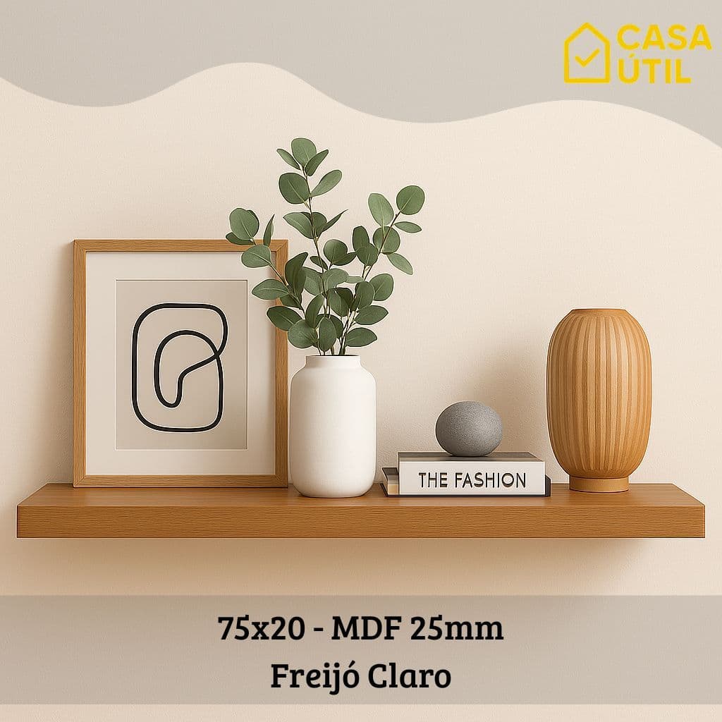 Prateleira 75x20 cm MDF 25mm Freijó Claro com Suporte Invisível Reforçado| Sala, Cozinha e Quarto