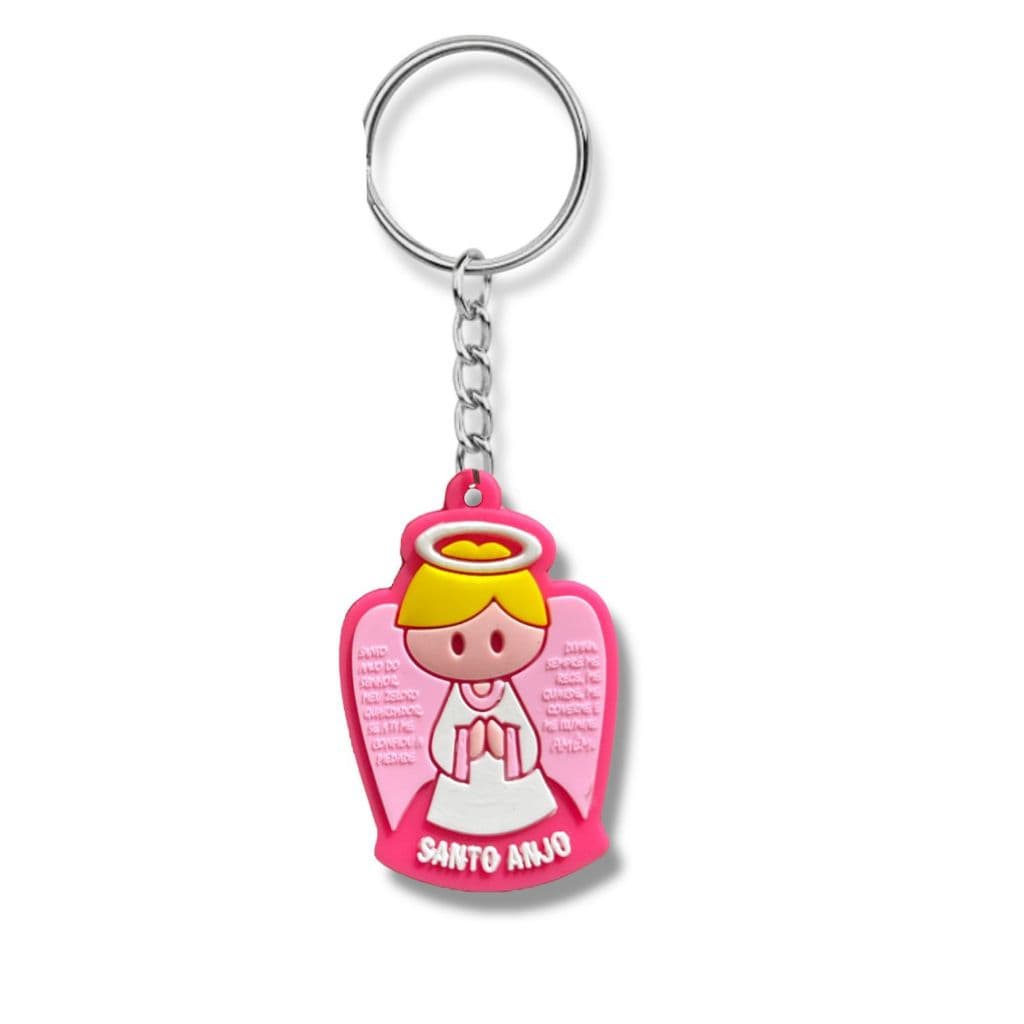 12 Unid Chaveiro Anjo da Guarda Rosa Emborrachado a Dúzia
