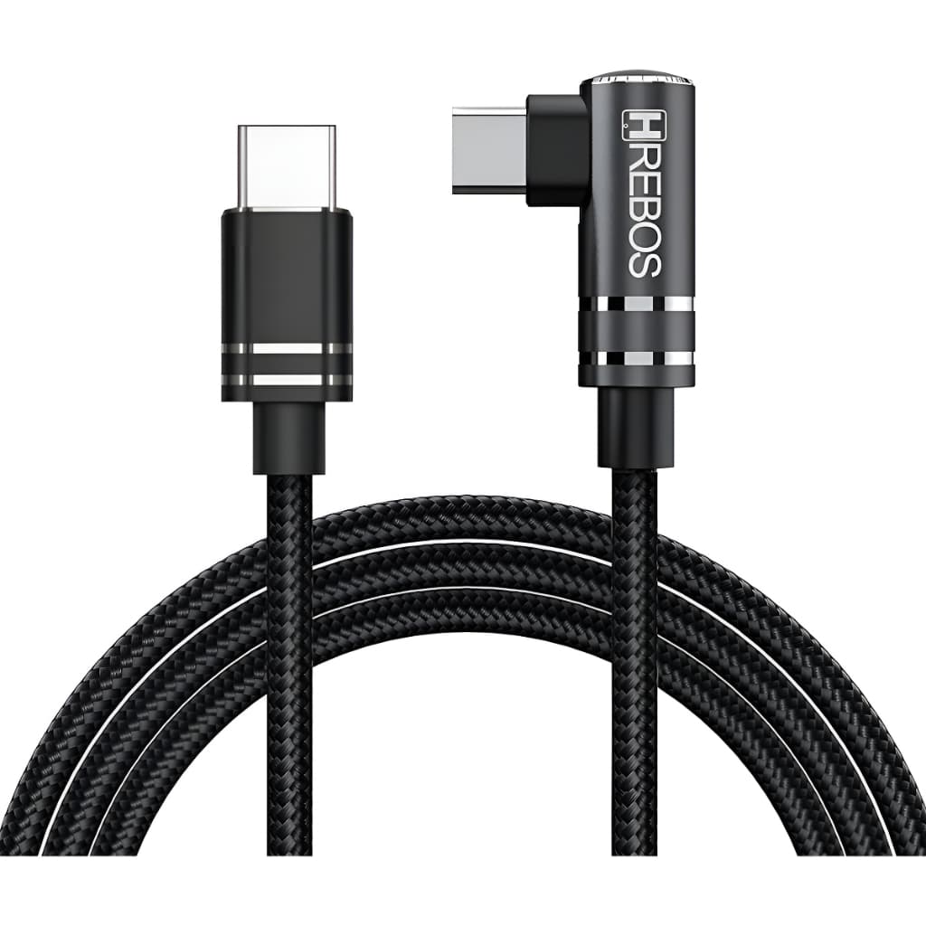 Cabo Tipo-c P/ Usb-c Em L 90° Gamer Turbo 2 Metros Reforçado Cor Preto