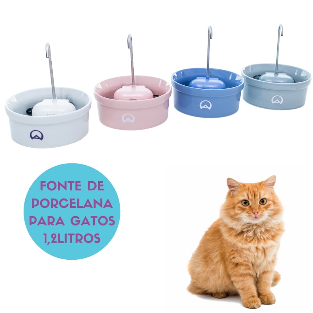 Fonte Aqua Porcelana 1,2L Amicus Bebedouro para gatos e cães pequeno porte Elétrica com Filtro