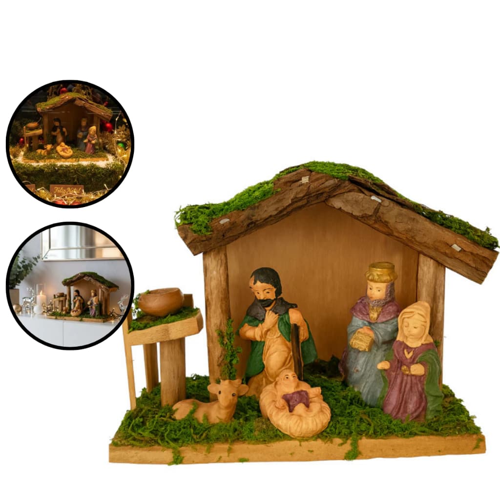Presépio de Natal em Madeira Decoração Religiosa Tradicional 12cm Envio Imediato