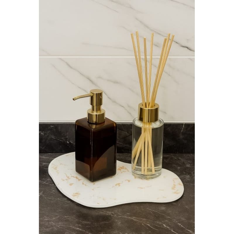 Bandeja Organica em Vidro Marmore Branco e Dourado Perfeita para Harmonizar Ambientes Internos