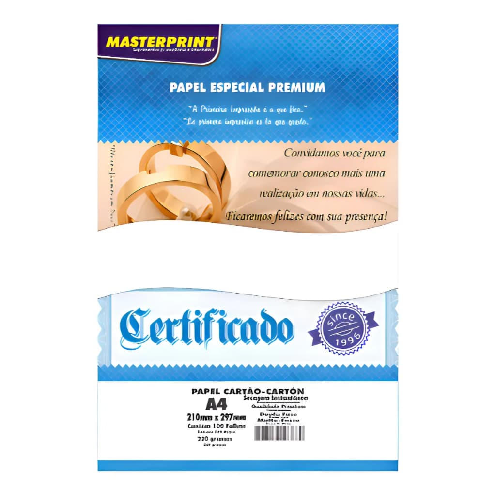 Papel Dupla Face A4 220g Matte Masterprint 100 Folhas Cor Branco