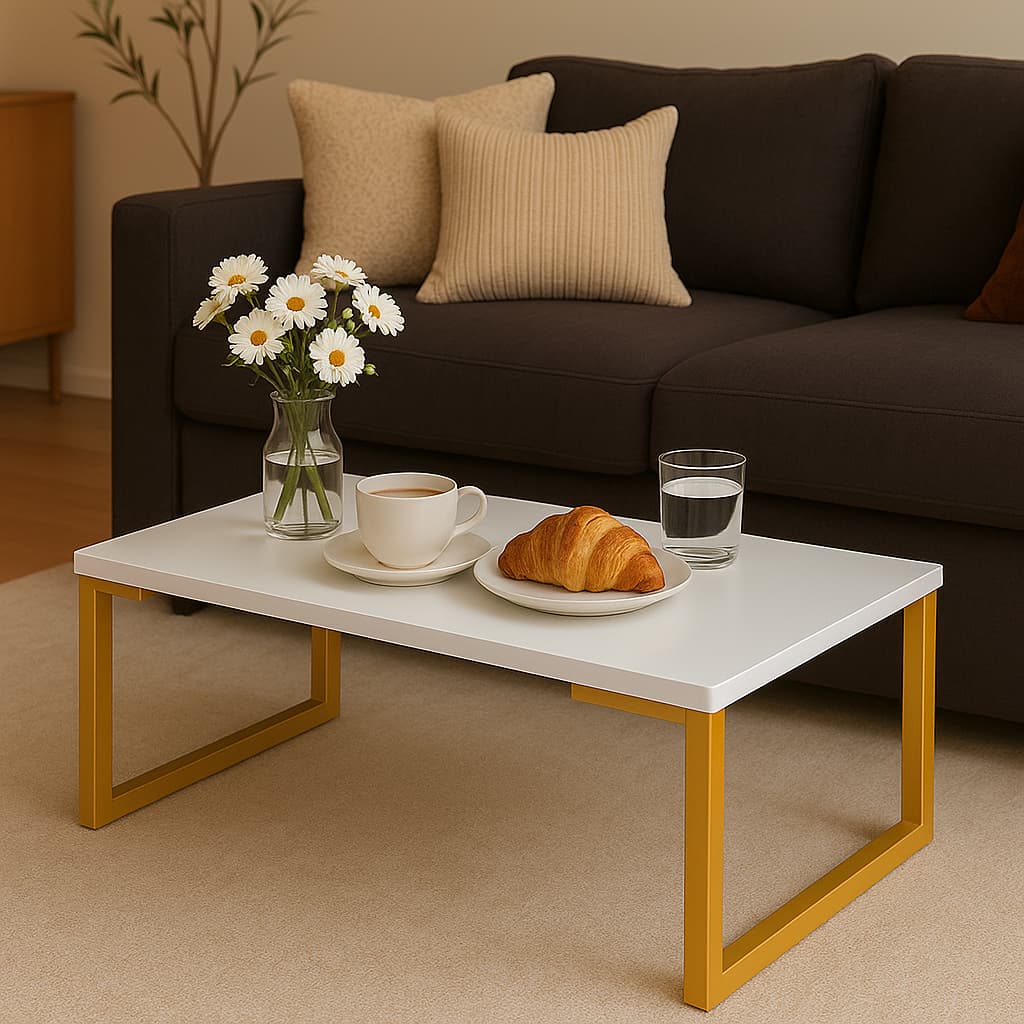 Mesa de Centro Luxo Tampo em MDF e Pés Metalicos – Envio Imediato, Alta Qualidade