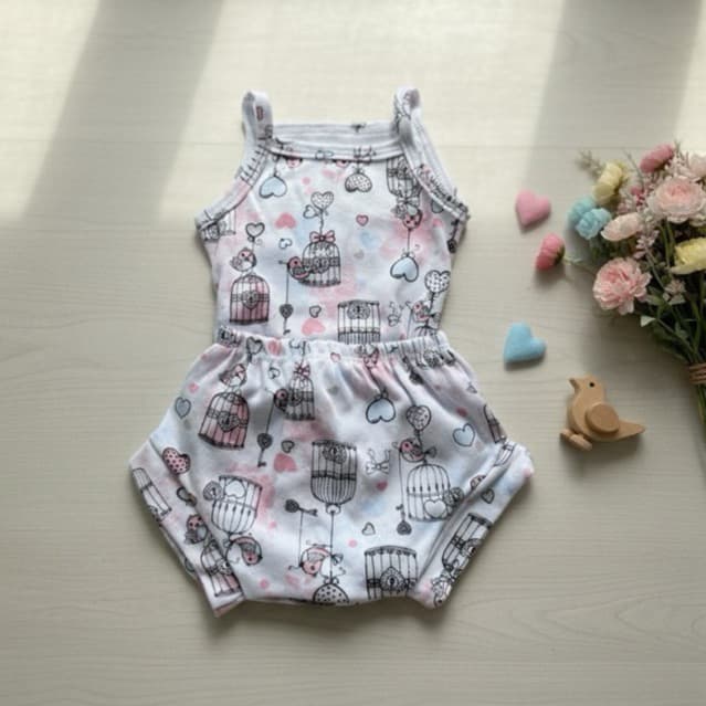 Conjunto Bebê Menina Body Alcinha Tapa Fralda Suedine 100% Algodão Shortinho Tampa Fralda Regatinha Verão Estampado PMG