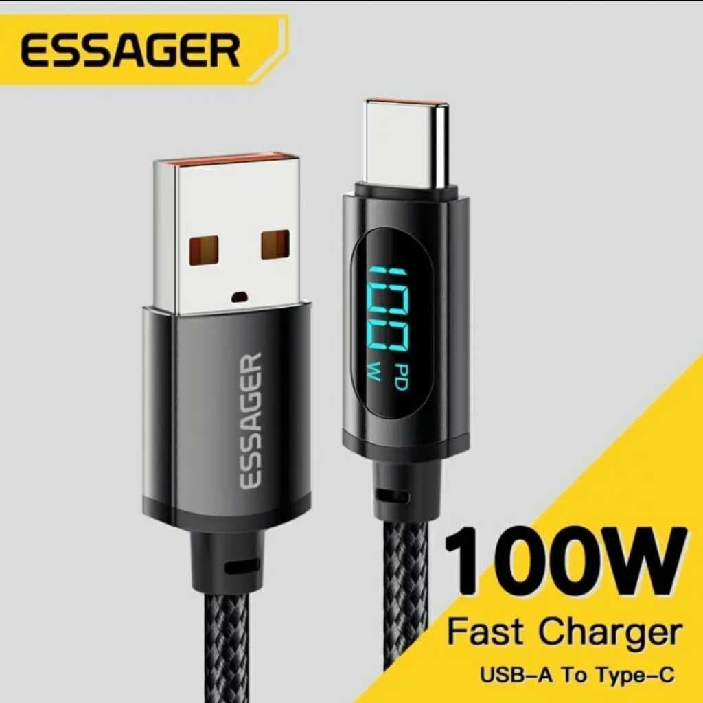 Cabo Essager 7A 100W USB Para Cabo Tipo C Display Digital QC PD Carregador Rápido Samsung Realme