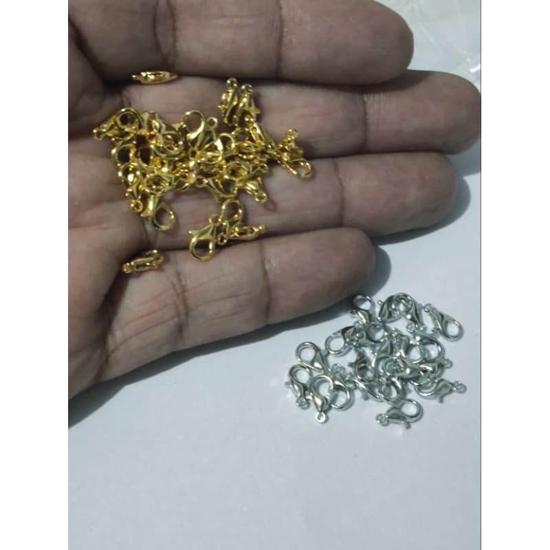 Fecho Lagosta, Mosquetão, Zamac 10mm com 20 a 50 unidades para finalizar bijuterias.