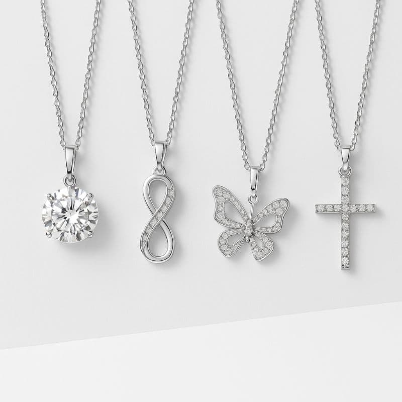 Colar Pingente Cravejado Feminino Aço Inox Cruz, Borboleta, Infinito, Ponto de Luz Delicado Aço Inox