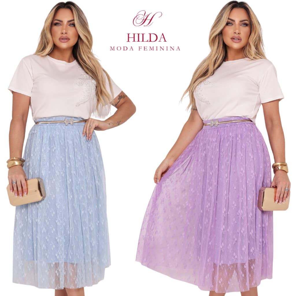 Saia Tule Midi Elegante Forrada Moda evangélica Fardamento Festividade Congresso
