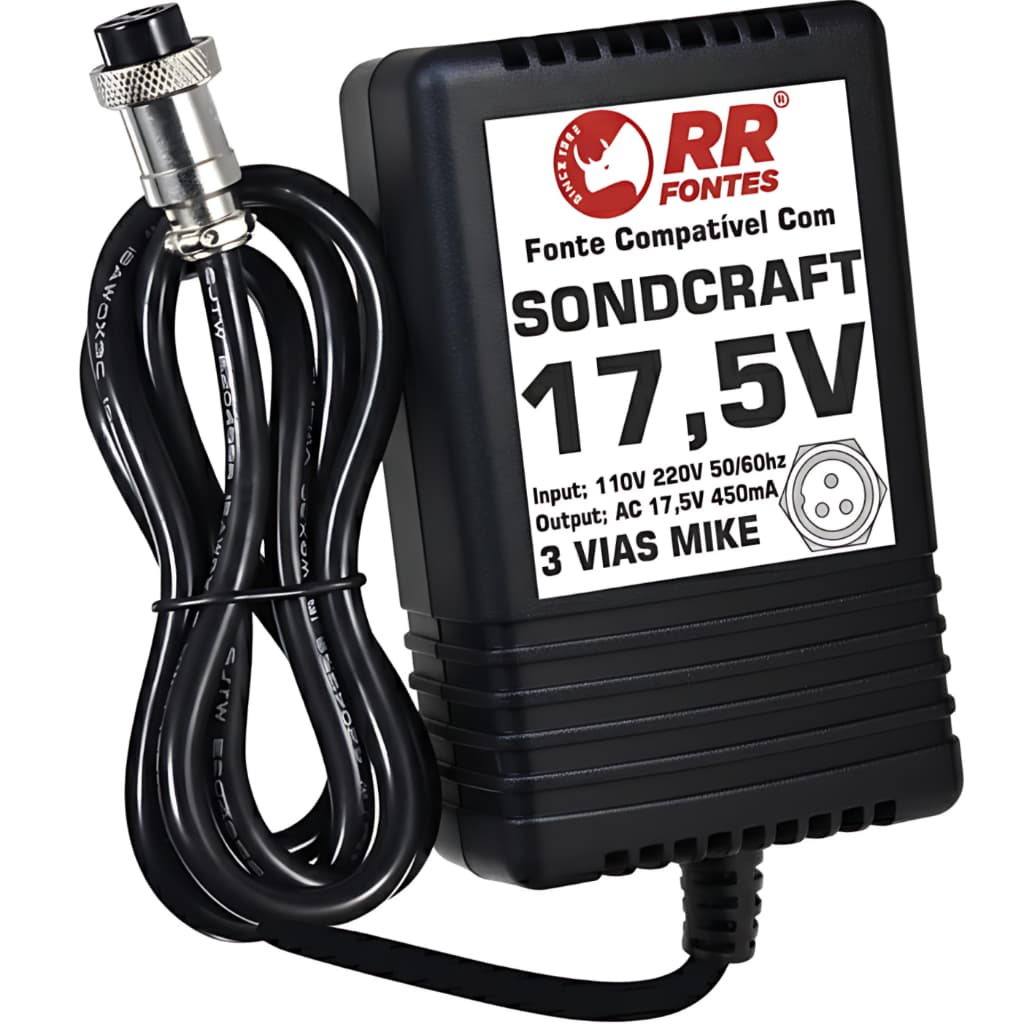 Fonte AC 17,5Vac Mike 3 Vias Para Mesa Som Selenium Soundcraft Mixer Sx802 1202fx