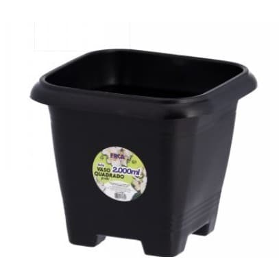 Vaso para plantas Quadrado de Plástico Preto – 2 Litros