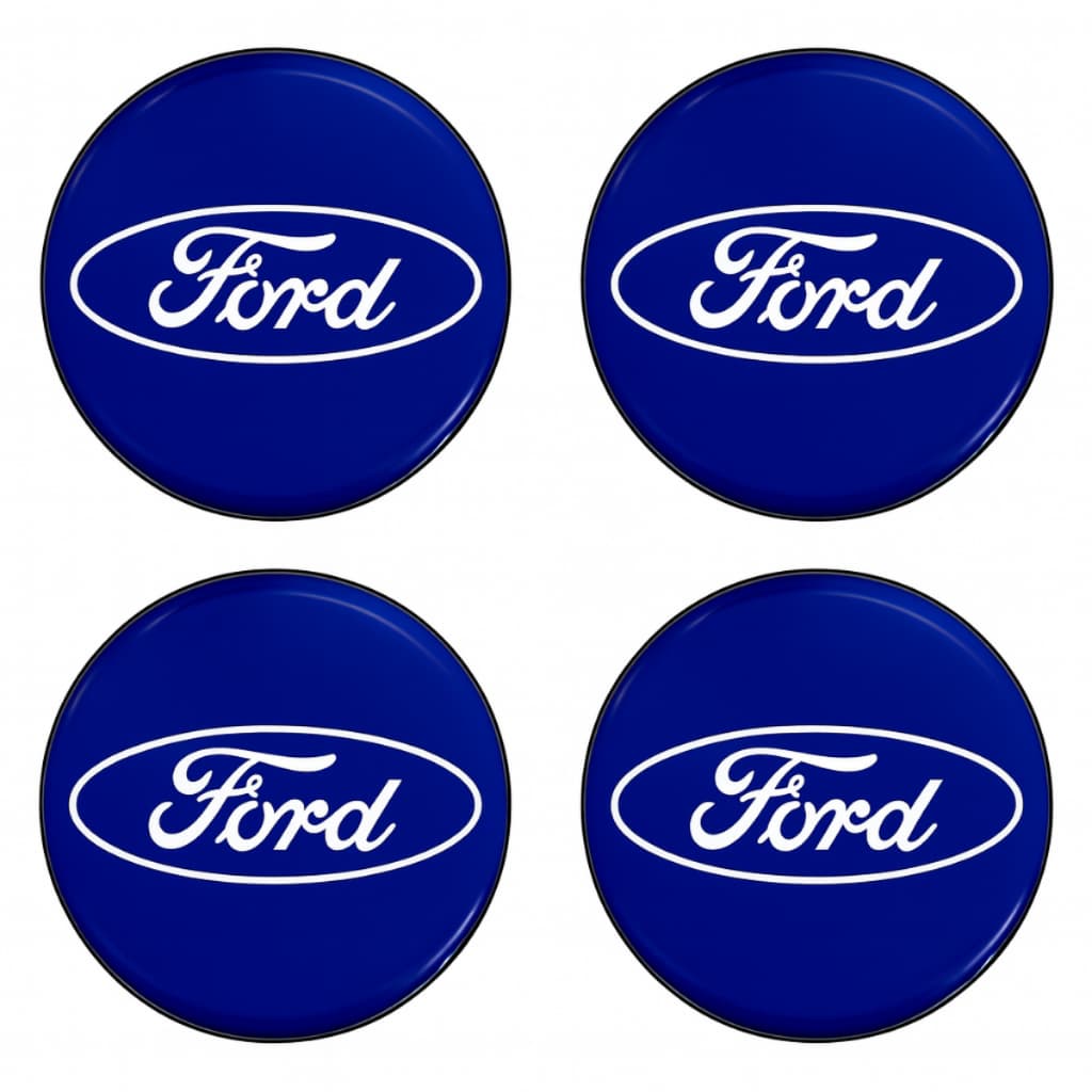 Jogo 4 Peças Emblemas Botons Adesivos Resinados Ford Azul Carro Calotas e Rodas 48mm