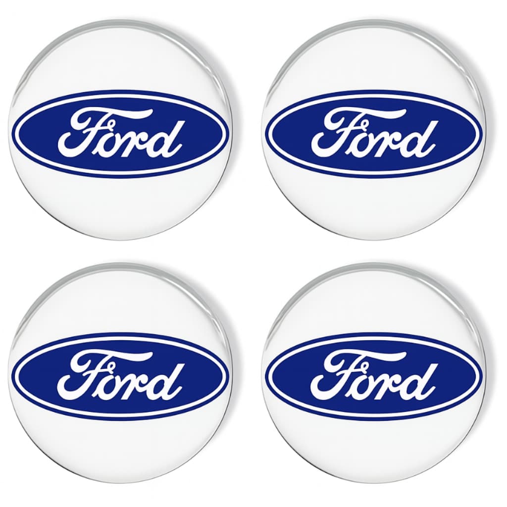 Jogo 4 Peças Emblemas Botons Adesivos Resinados Ford Prata Carro Calotas e Rodas 48mm