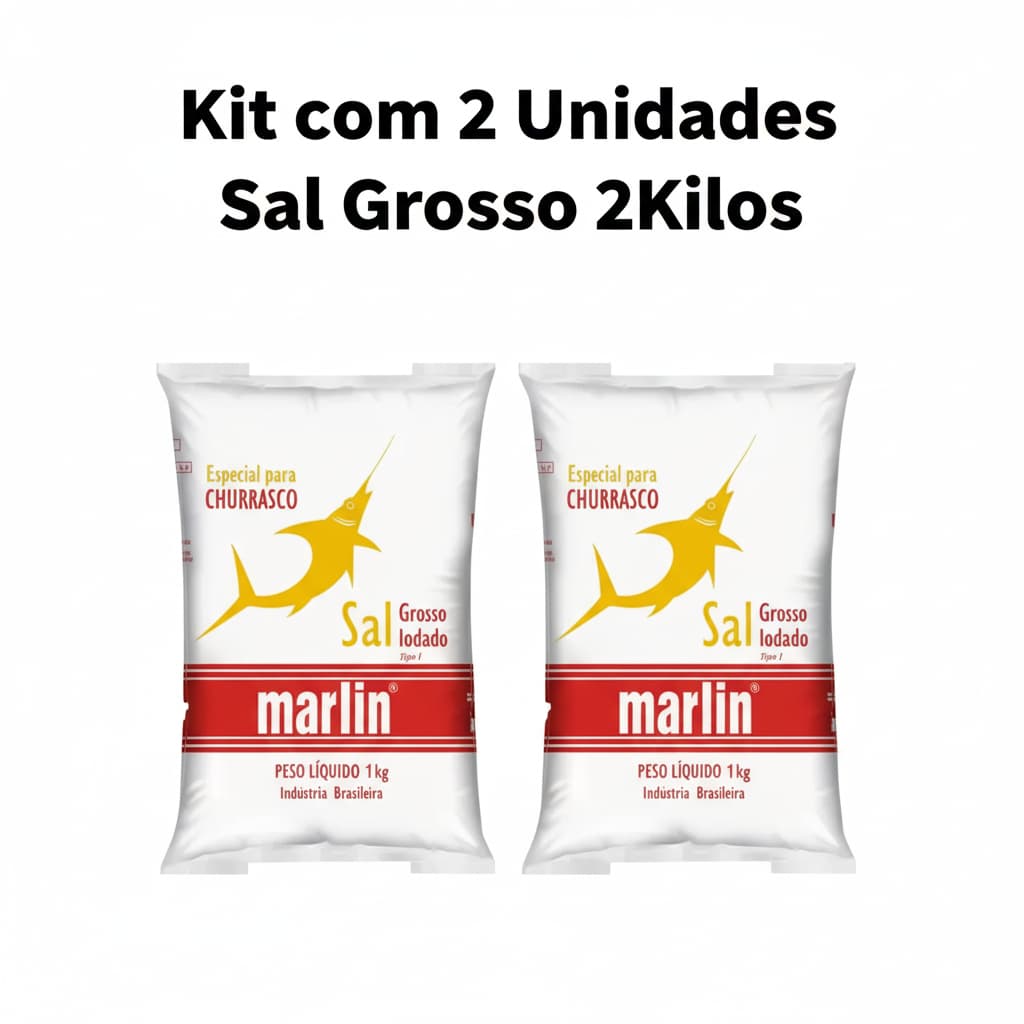 2 un Sal grosso para churrasco cada Pacote 1kilo