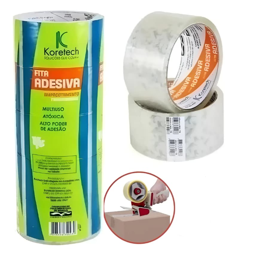 Durex Largo 45x40m Fita Adesiva Cristal Kit Com 4 Rolos Cor Transparente