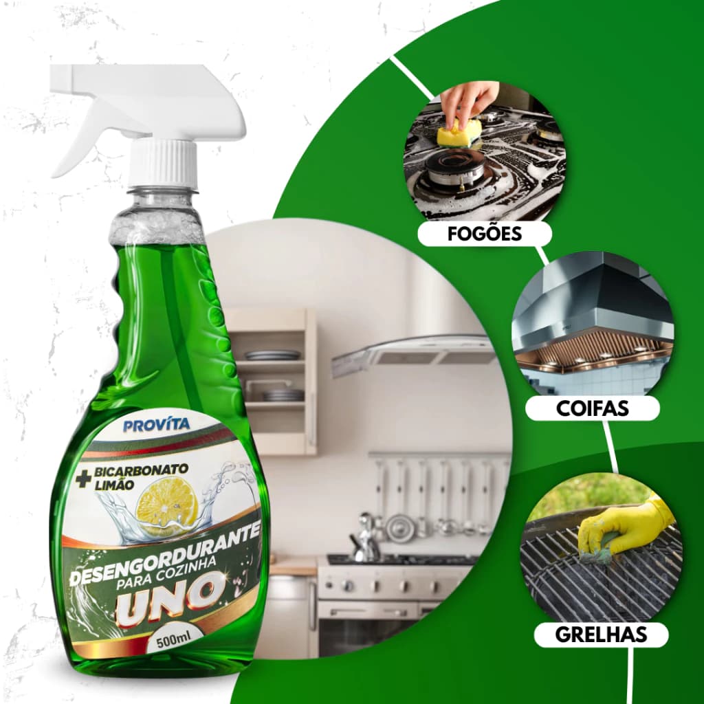 Desengordurante de Cozinha Multiuso 500ml Remove Sujeira e Gordura do Fogão e Forno Provita Uno