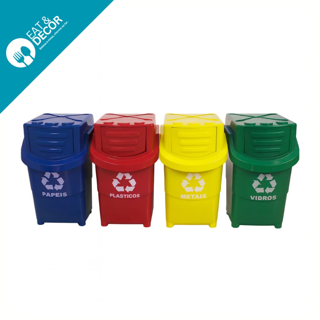 Kit 4 Lixeiras Para Coleta Seletiva 27 Litros Empilhável