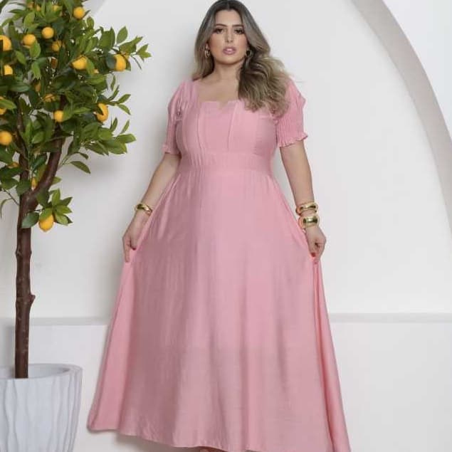 Vestido Longo Plus Size Manga Princesa Bufante Moda Evangélica Festa Casamento Lançamento Viscomida