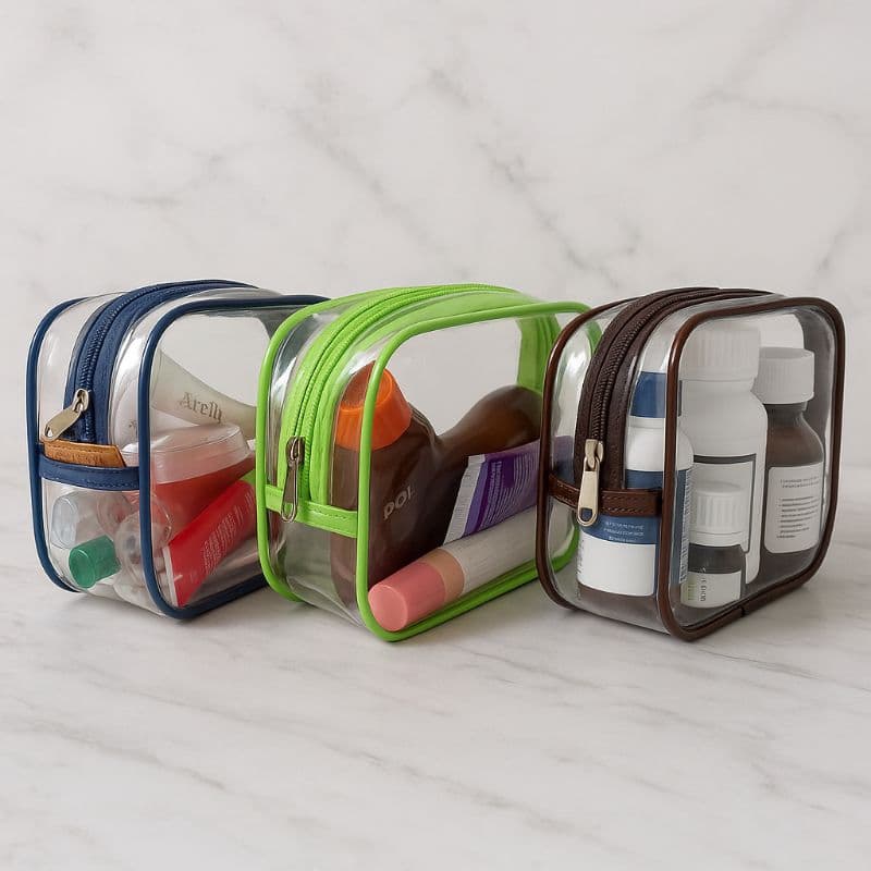 KIT 3 MINI NÉCESSAIRE TRANSPARENTE EM PLÁSTICO PARA LEVAR NA BOLSA VIAGEM ENFERMAGEM REMÉDIO MATERNIDADE ORGANIZADORA