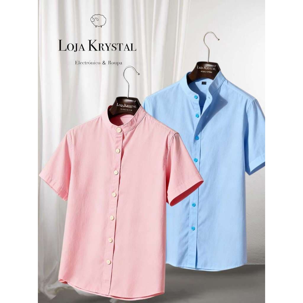 LK KIT 2 Camisa padre  Rosa de duas peças Camisa manga curta social masculina de viscolinho com gola padre