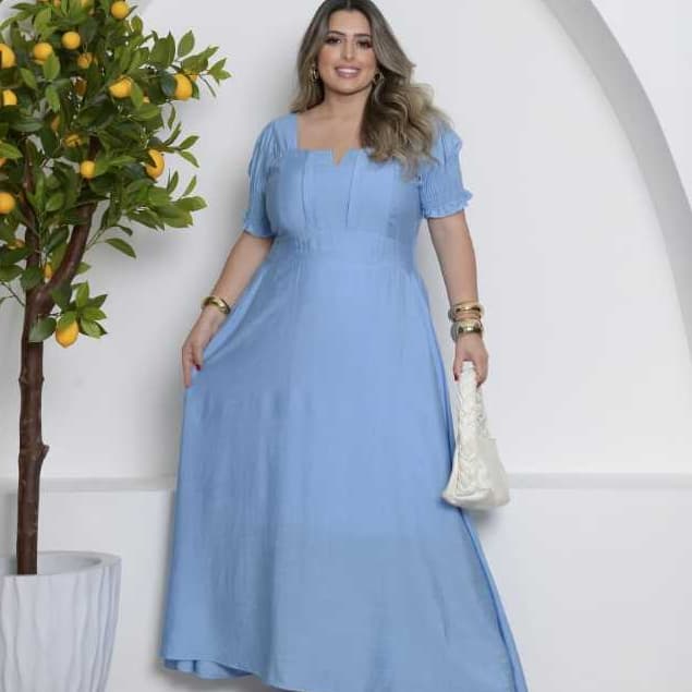 Vestido Longo Plus Size  Manga Princesa Bufante Moda Evangélica Festa Lançamento Viscomida