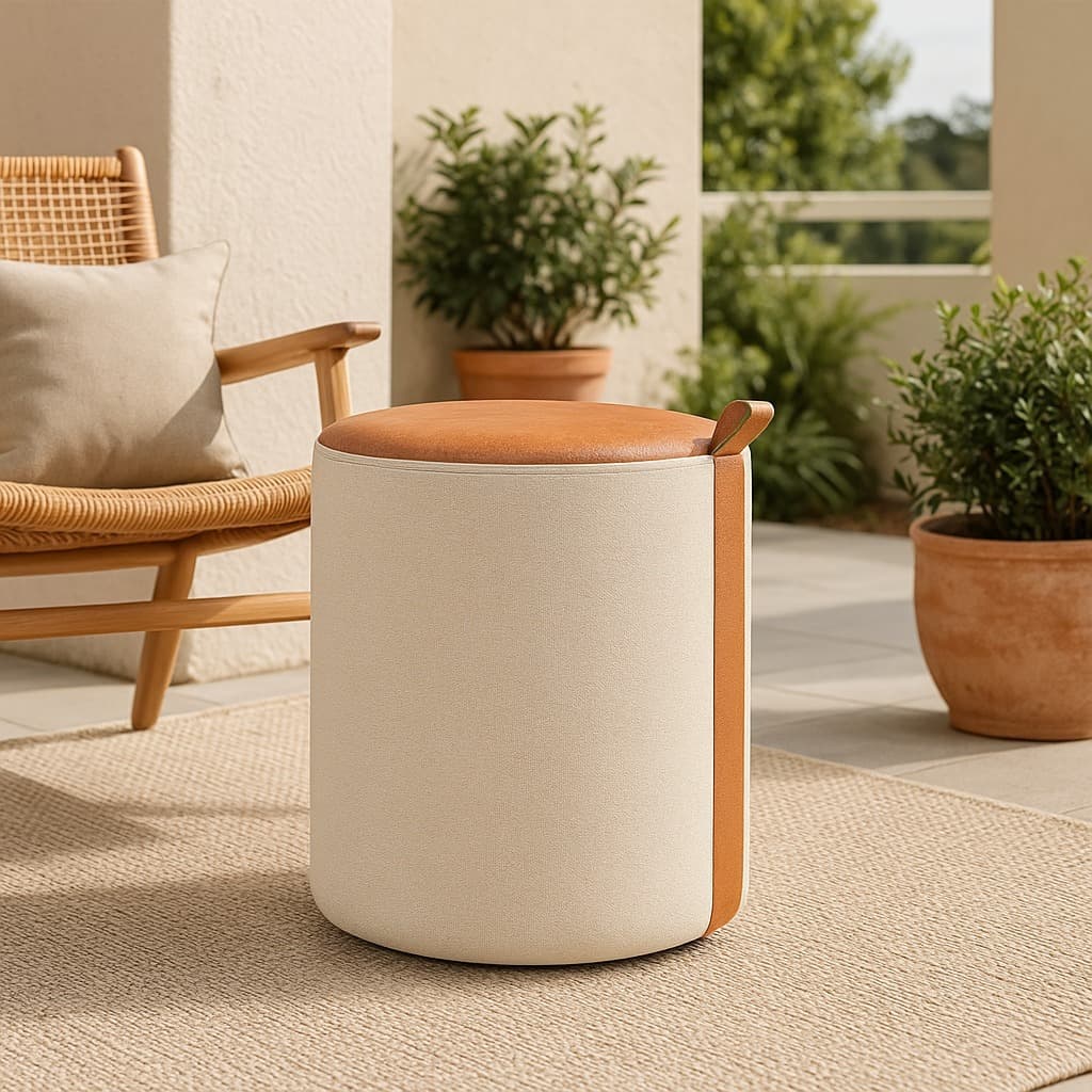 Puff Decorativo Banqueta Redondo Zeus Moderno Elegante Luxo(Cinza c/preto)