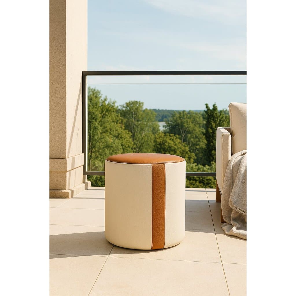 Puff Banqueta Decorativo Pérola Linho Moderno Design Luxo