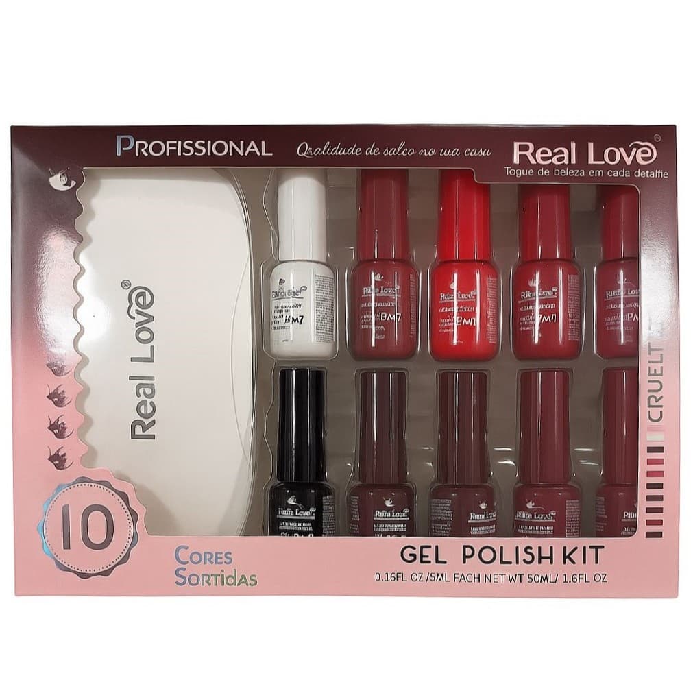 Kit Esmalte 3 em 1 com 10 Cores + Mini Cabine - Real Love