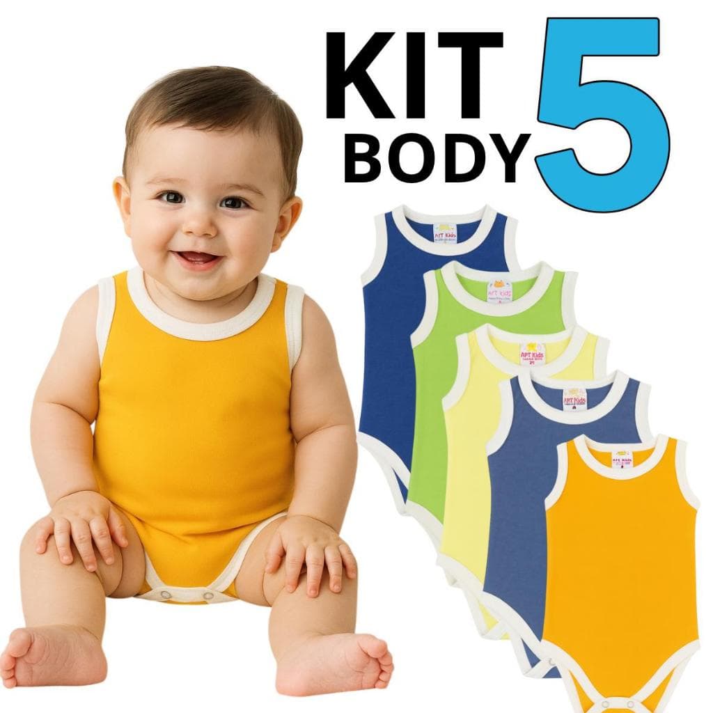 Kit 5 Peças Body Bebê Menino Suedine 100% Algodão Cores Sortidas