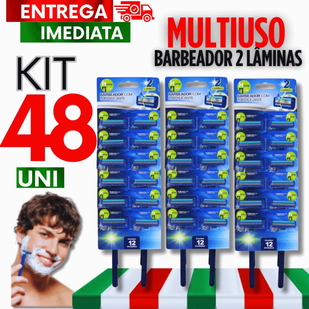 Kit Especial 48 Uni Aparelho de Barbear 2 Lâminas Com Fita Lubrificante Barbeador Conforto Qualidade