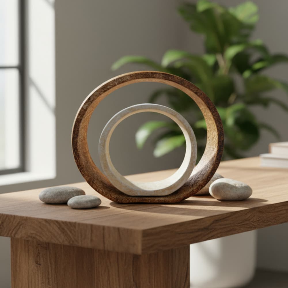 Enfeite Decorativo para Sala Escultura de Mesa Dupla de Argola Cerâmica.