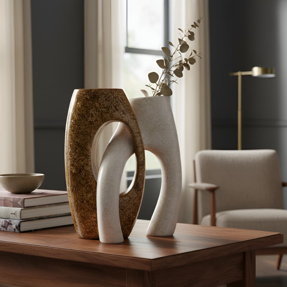 Vasos Decorativos Cerâmica Entrelaçada Elegante Sala Luxo