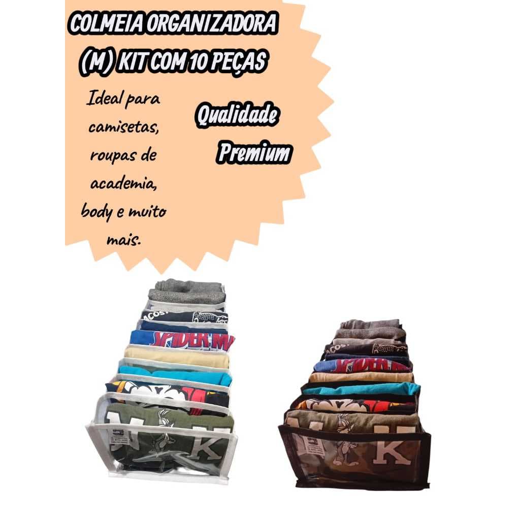 KIT 10 COLMEIAS ORGANIZADORA "M" Organize Gavetas, Guarda Roupas e Closet. Qualidade Premium