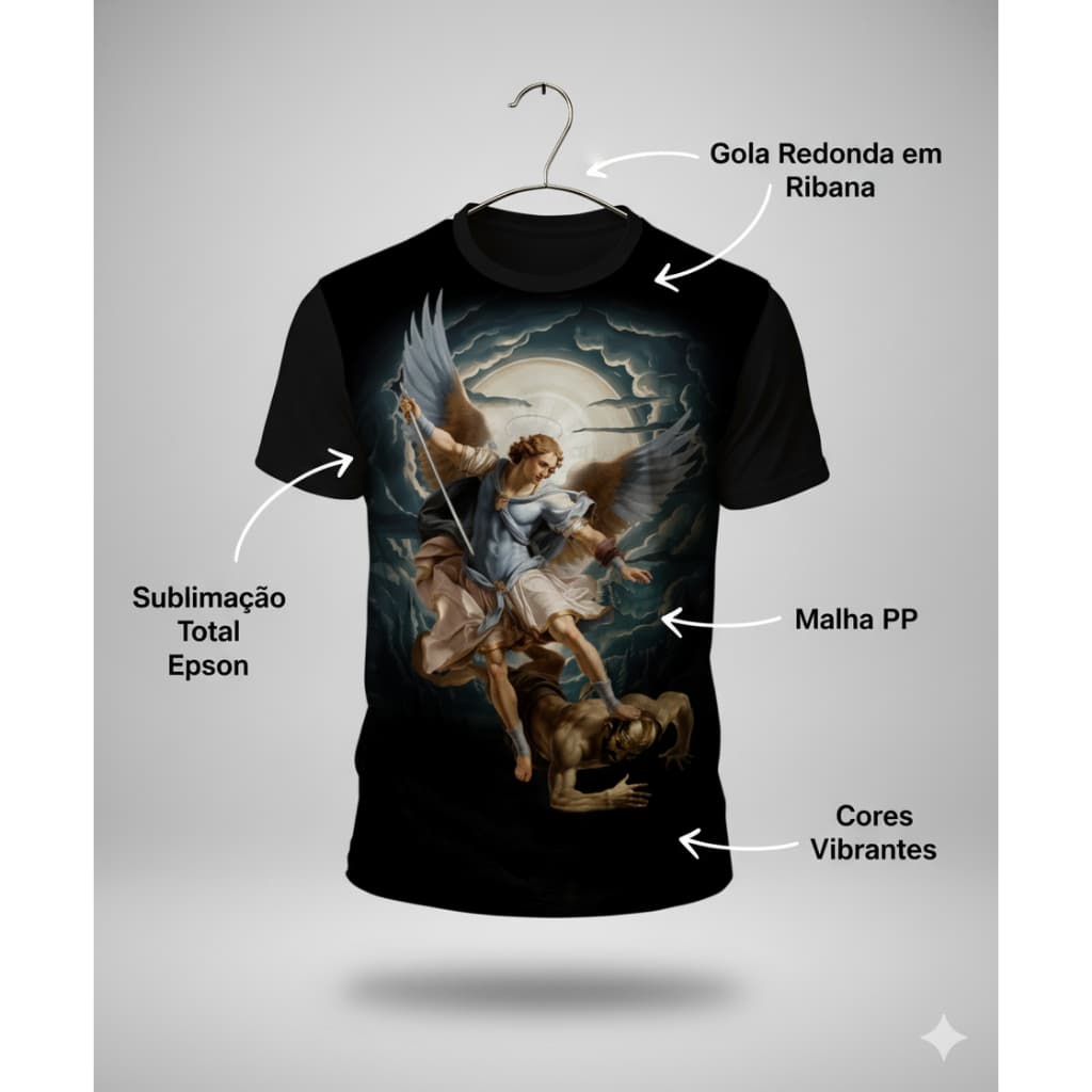 Camiseta São Miguel Arcanjo (Santo Protetor) Sublimação Malha PP