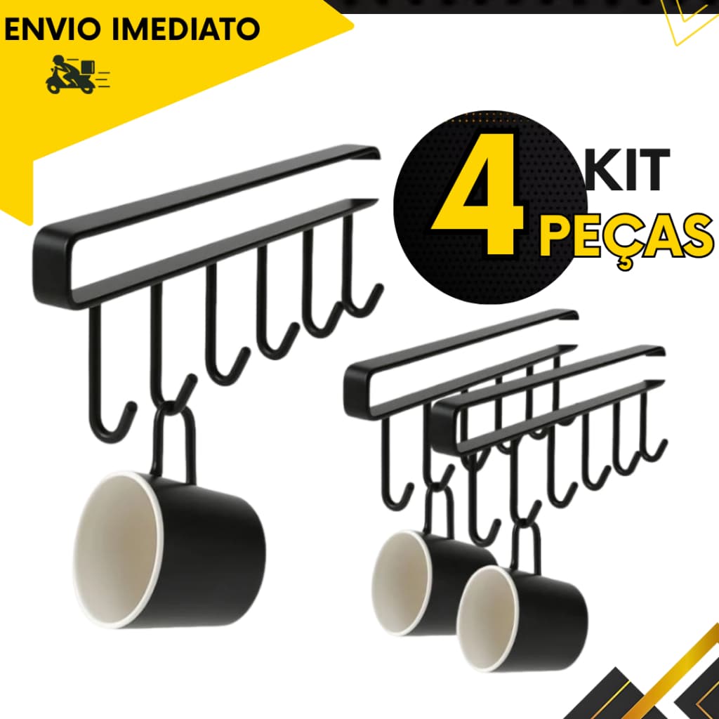 Kits 4, 3, 2 ou 6 un - Suporte Porta Xícaras e Canecas de Armário Sem Furo Cabide