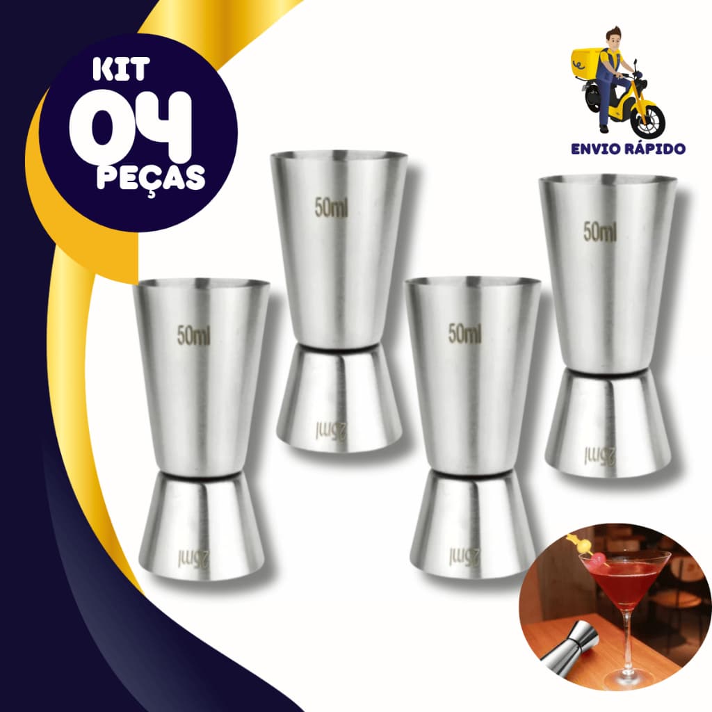 Dosador Duplo para Drink Aço Inox 50ml e 25 ml Bartender Barman Bebidas Dosador de Bebida