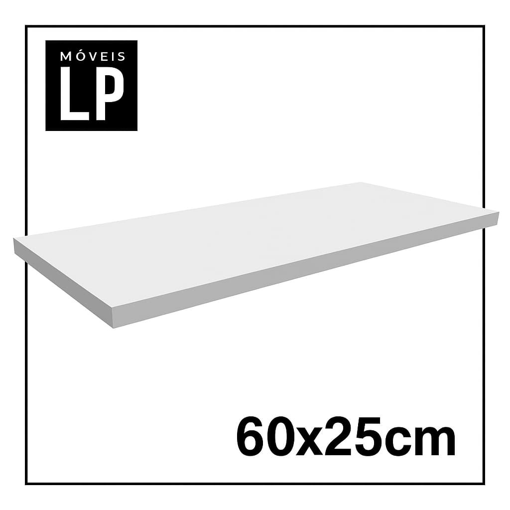 Prateleira 60x25 na cor branca fosco 100%MDF 15mm de espessura