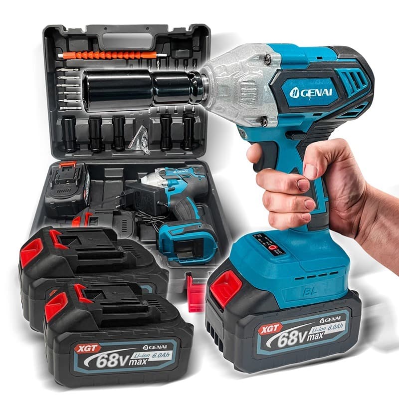 【GENAI】Kit Parafasudeira Chave De Impacto + Furadeira de impacto 68v Portátil Recarregável Com 2 Baterias