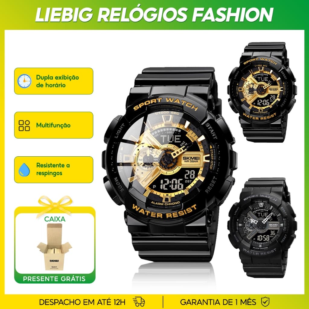 SKMEI Rel贸gio esportivo da moda Rel贸gio multifuncional anal贸gico digital rel贸gio prova d'谩gua