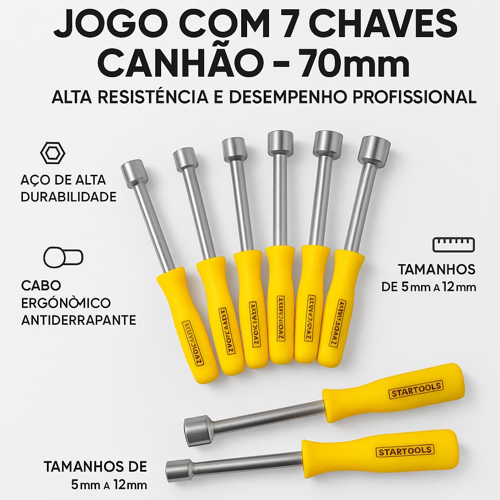 Jogo Chaves Canhao 7 Pecas 70mm Ferramentas Manuais Reparo Automotivo