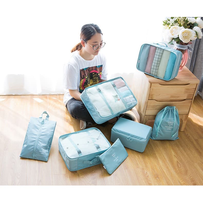 Necessaire Kit 7 Pecas Bolsa Organizadoras Bagagem Viagem
