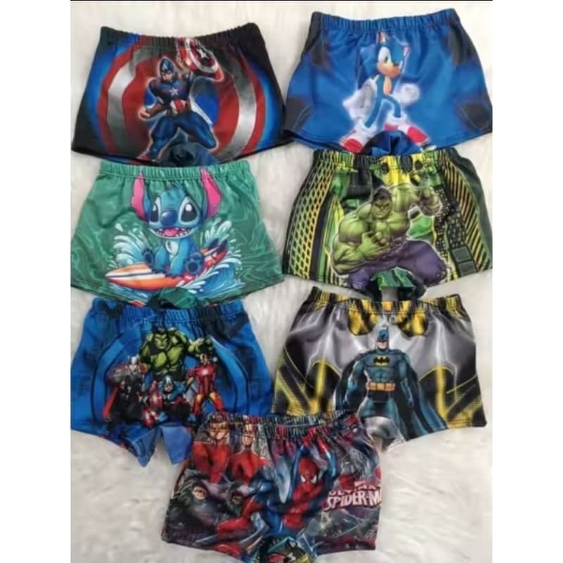 Sunga Box Infantil Menino Praia Piscina Estampas Variadas Secagem Rápida Confortável Elástico 1 a 8 Anos